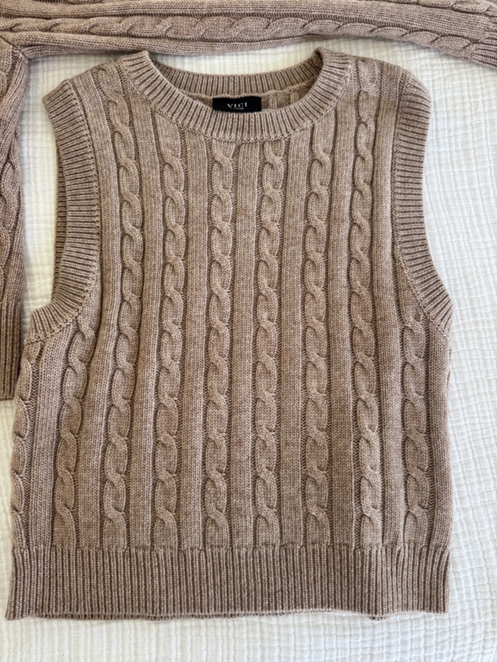 Vici Taupe Cable-Knit Cardigan and Vest Set - Picture 2 of 8